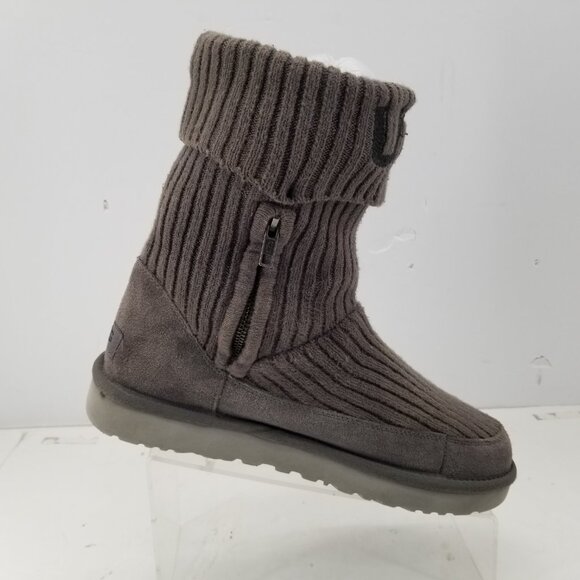 UGG Classic Wool Blend Gray Knit Suede Boots Sz 10 Spell Out 1105709 7" Shaft - Picture 6 of 12
